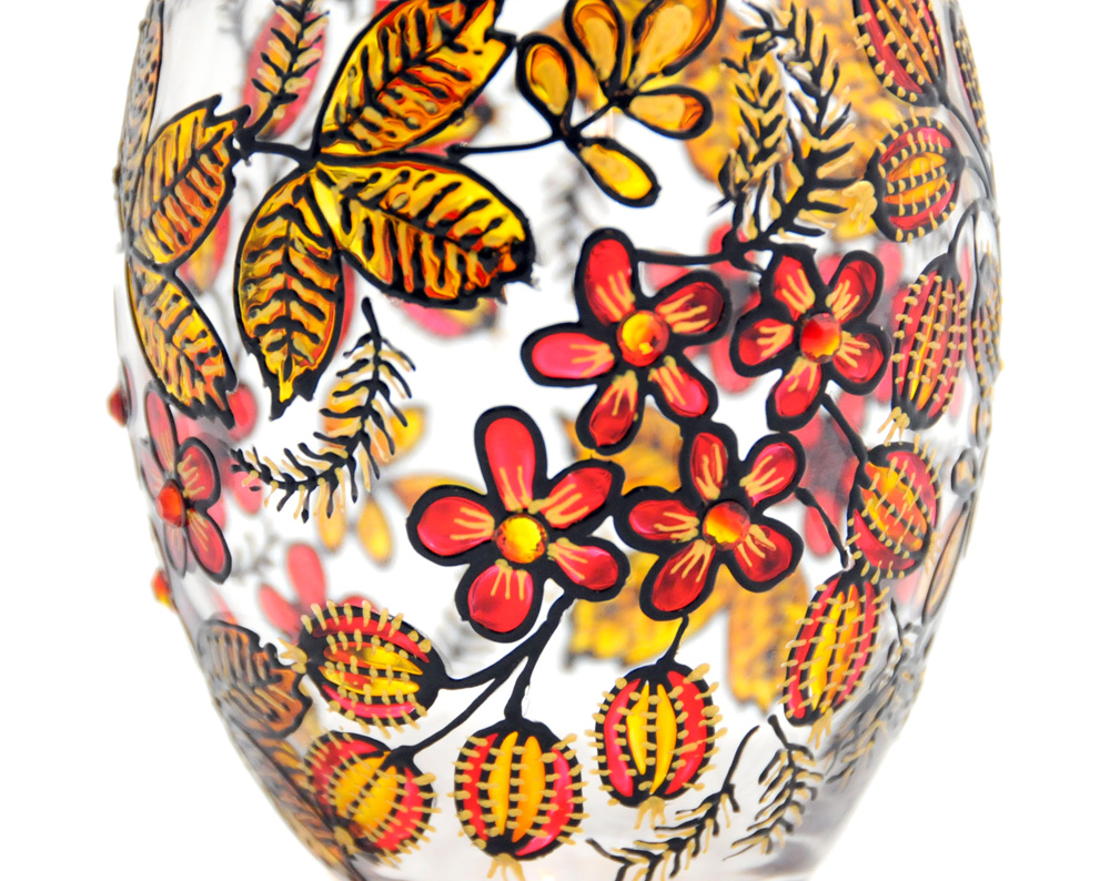 Hand Painted Glass Jar with Lid, Gooseberries, Khokhloma-inspired