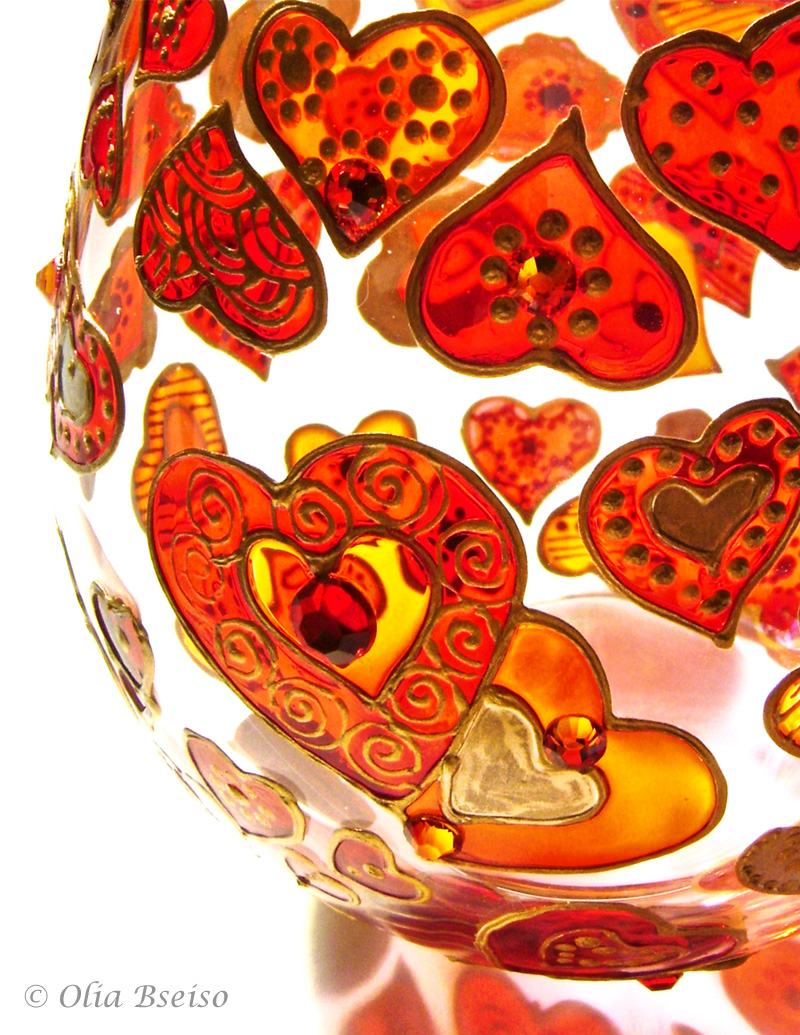 Hand Painted Glass Candle Holder, Hearts on Luulla