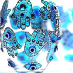 Hand Painted Glass Jar with Lid, Khamsa