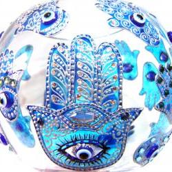 Hand Painted Glass Bowl, Khamsa
