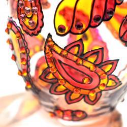 Hand Painted Glass Jar with Lid, Fireopal, Paisley