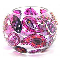 Hand Painted Glass Bowl, Lilac, Paisley