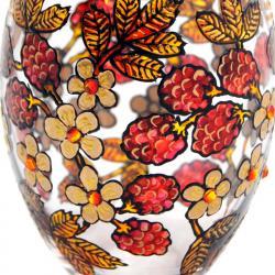 Hand Painted Glass Jar with Lid, Raspberries, Khokhloma-inspired