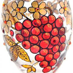 Hand Painted Glass Jar with Lid, Rowan Berries, Khokhloma-inspired